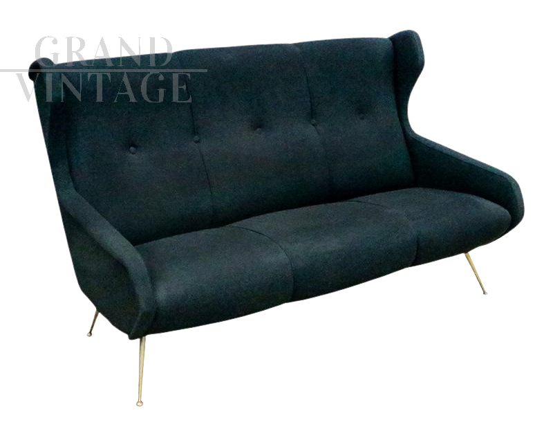 Italian mid-century modern design sofa in black fabric, 1950s