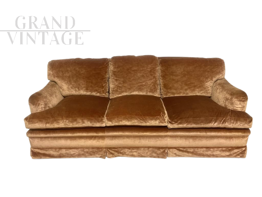 Tawny brown silk velvet sofa