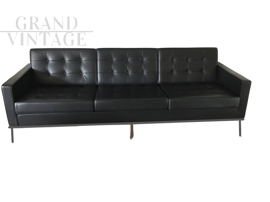 Sabrina Sofa by Florence Knoll in Black Leather                            