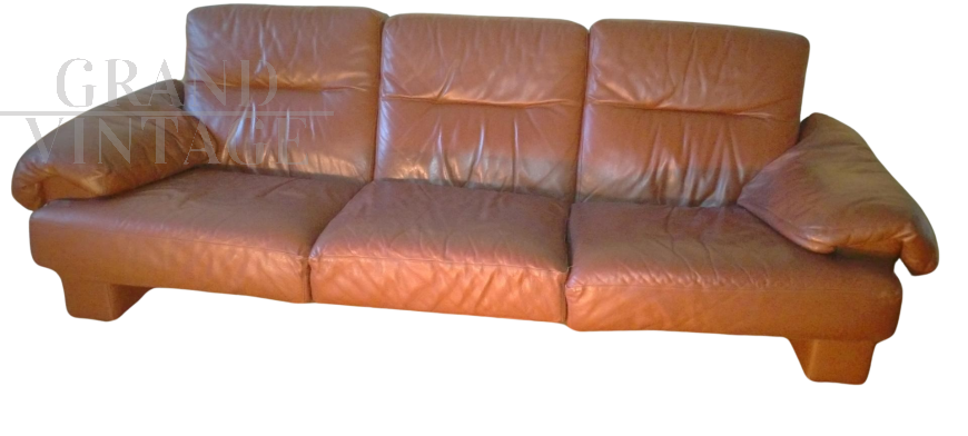 Vintage three seater sofa in brown leather