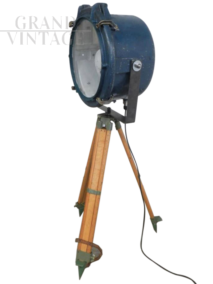 Vintage USA Naval searchlight with wooden tripod