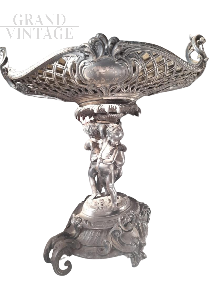 Vintage pewter fruit stand in classic style with cherubs