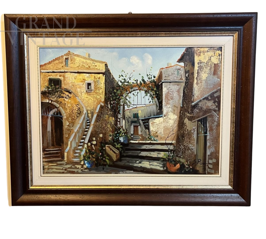 Giuseppe Pisani - Italian landscape painting, oil on canvas from the 20th century    