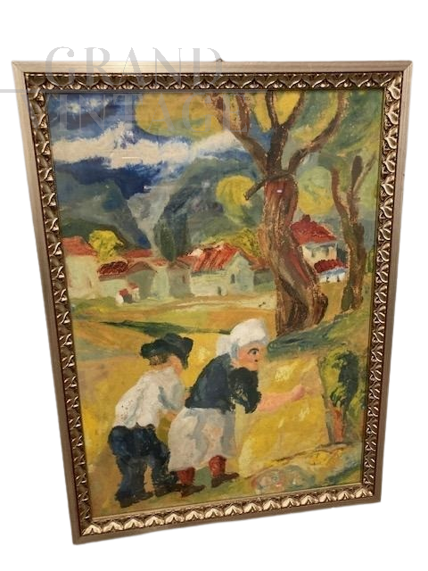 Giuseppe Serafini - Painting with peasants, Montelupo Fiorentino 1973