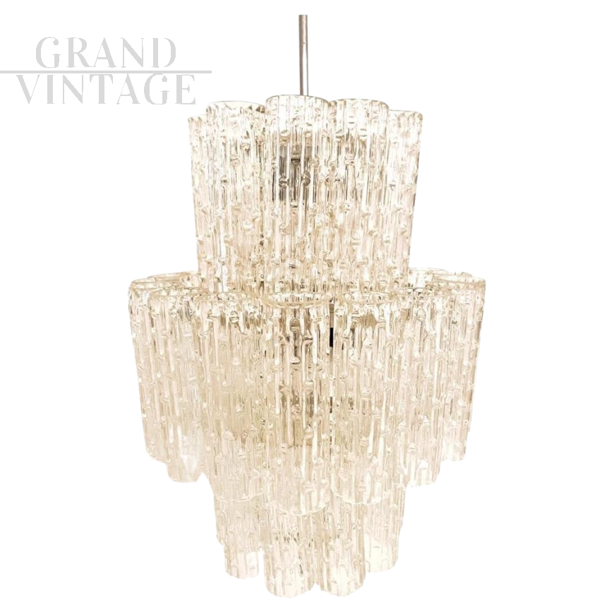 Large chandelier by Toni Zuccheri for Venini with worked Murano glass tubes