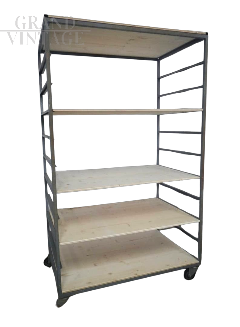 Large industrial trolley with shelves, vintage 1970s