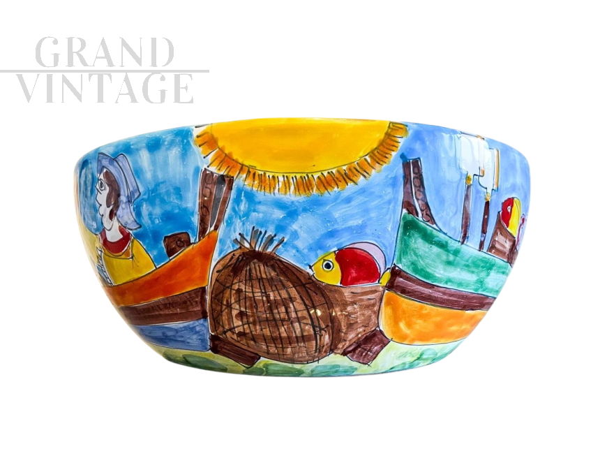 Large hand-painted ceramic bowl from Pantelleria, Italy 1980s
