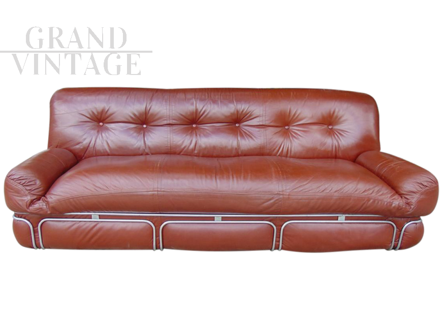 Large vintage faux leather sofa, 1970s