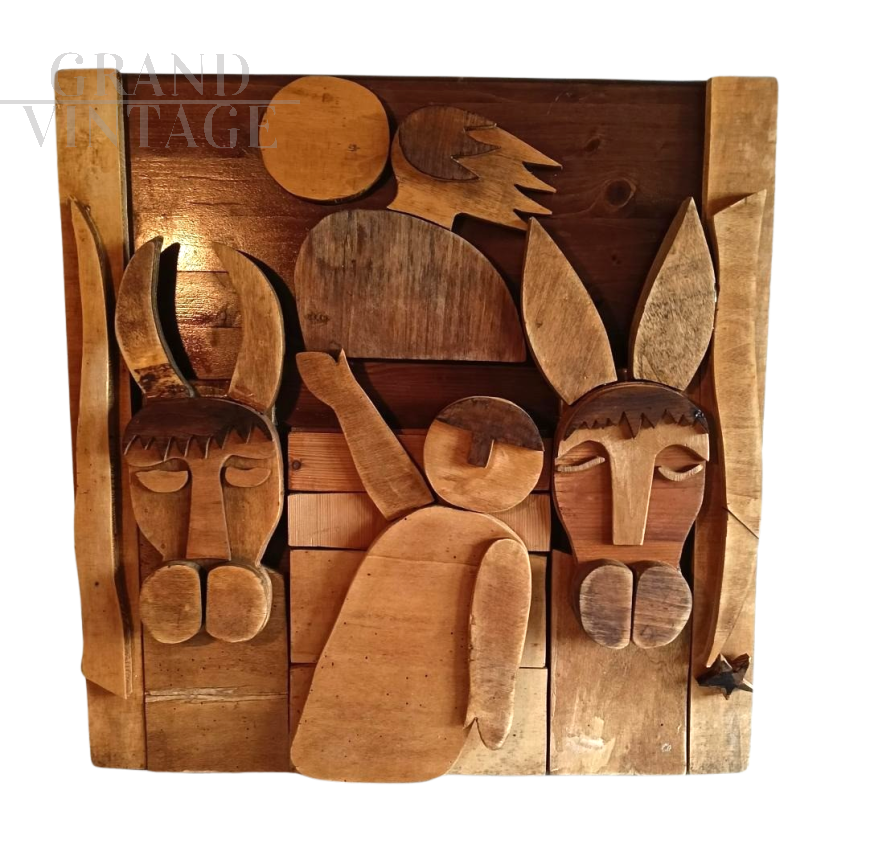 Large wooden panel with representation of the Nativity, 1980s