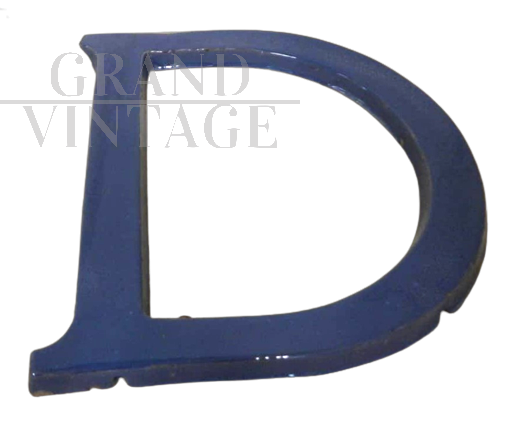 Large blue terracotta letter D, 1940s