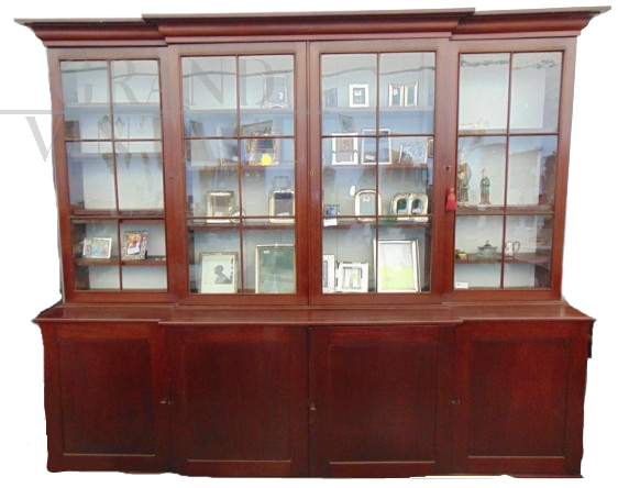 Large antique English Victorian mahogany glazed bookcase