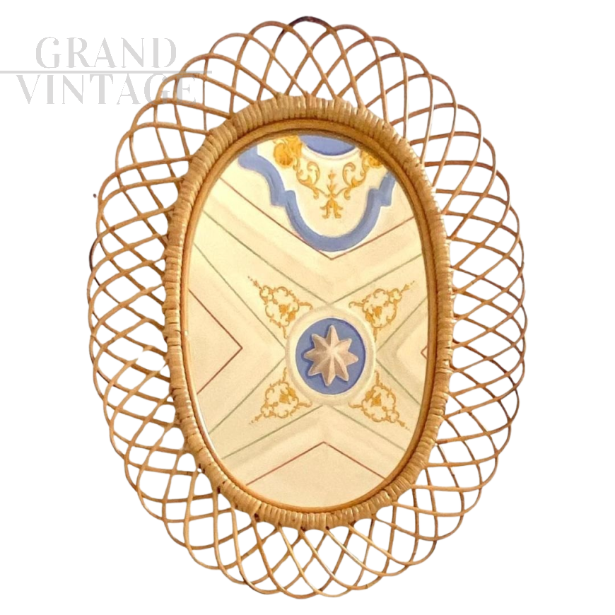 Large vintage Sunburst style bamboo mirror by Bonacina