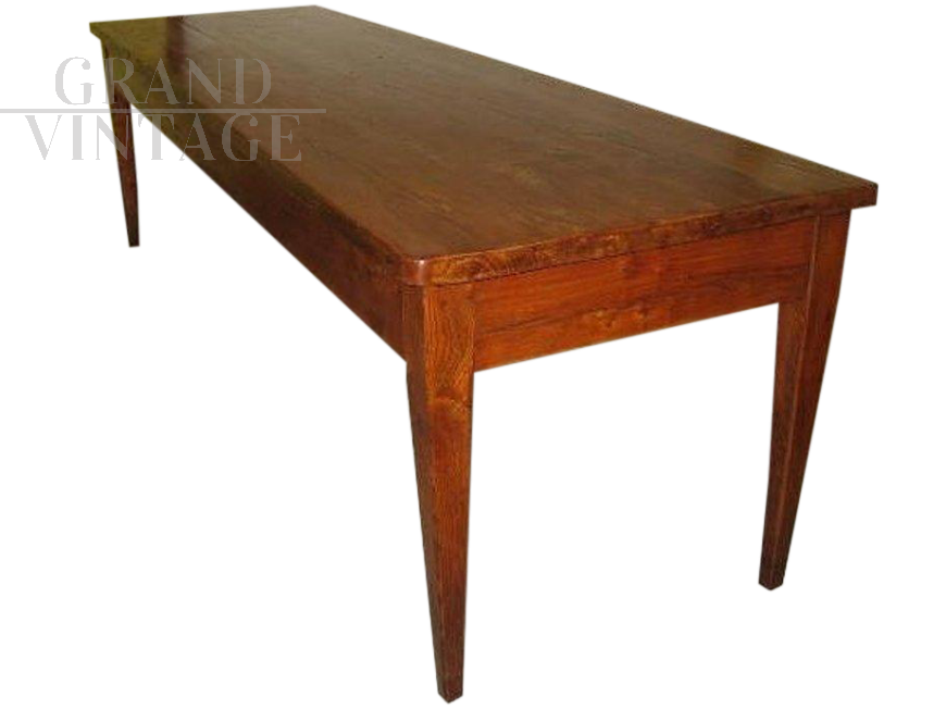 Large antique rectangular table in solid elm, Italy, early 19th century