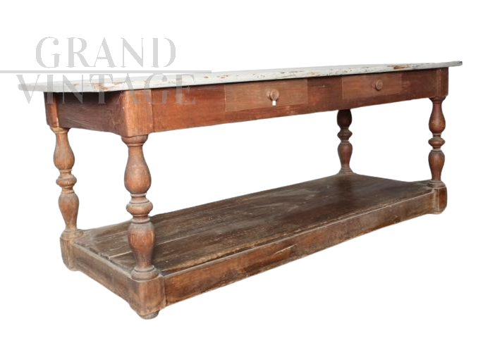 Large antique tailor's table from the early 1900s with lacquered top