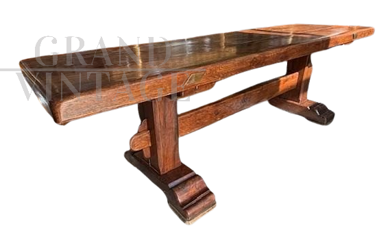 Large antique Tuscan refectory table in solid oak  