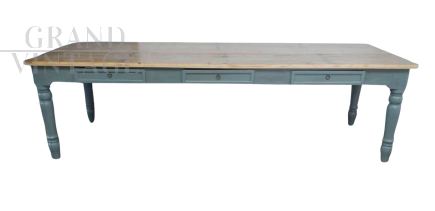 Large fir table in gray paint, 1950s