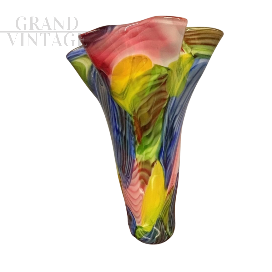 Large multicolored Murano glass flower vase, 1980s