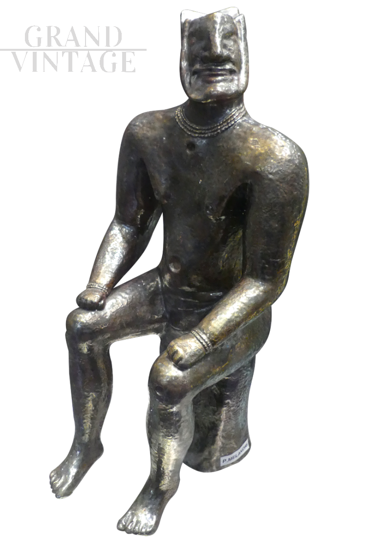Seated Warrior - majolica sculpture by Pietro Melandri