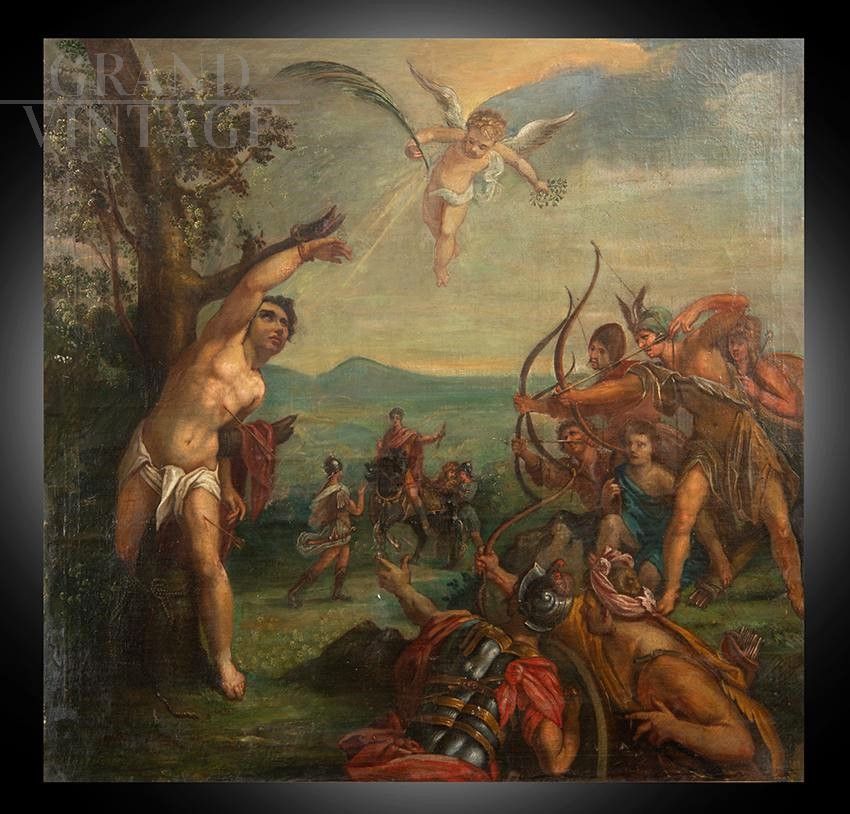 The Martyrdom of Saint Sebastian - Antique Flemish oil painting on canvas