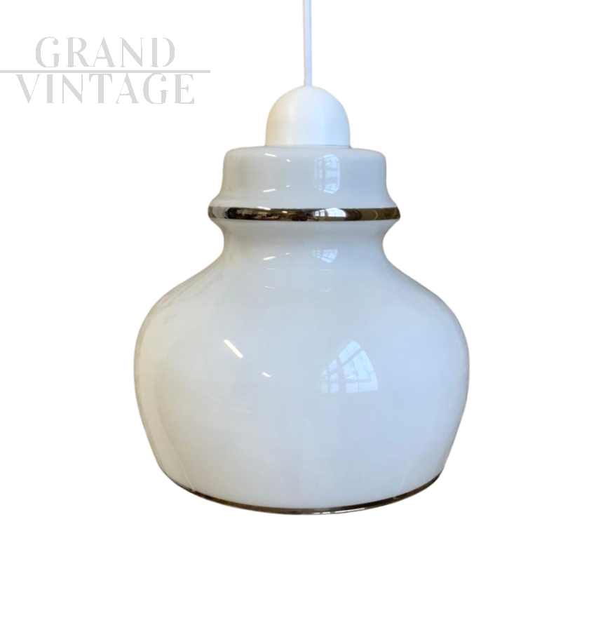 White opaline pendant light, Italy 1970s