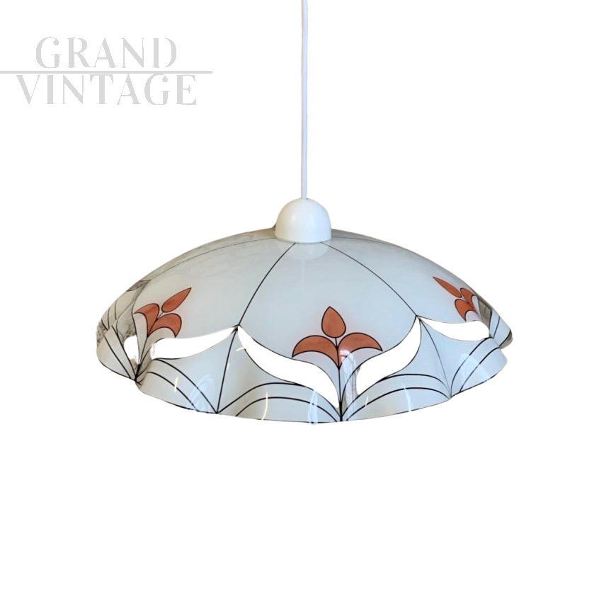 Vintage Yugoslavian pendant light in decorated glass, 1980s