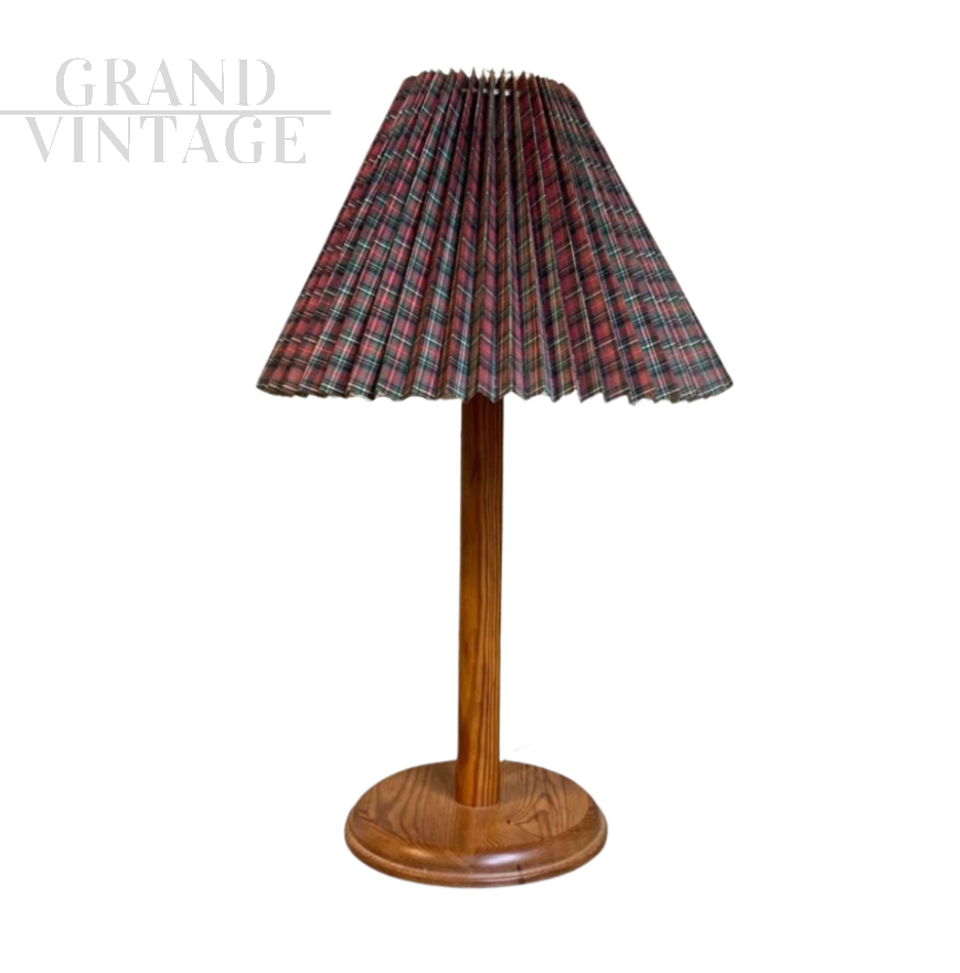 Pine table lamp with tartan lampshade, IKEA 1980