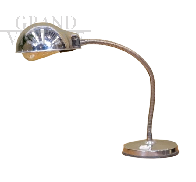 Articulated industrial table lamp in satin metal