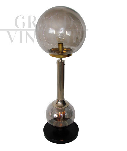 1970s modernist table lamp in smoked glass                          