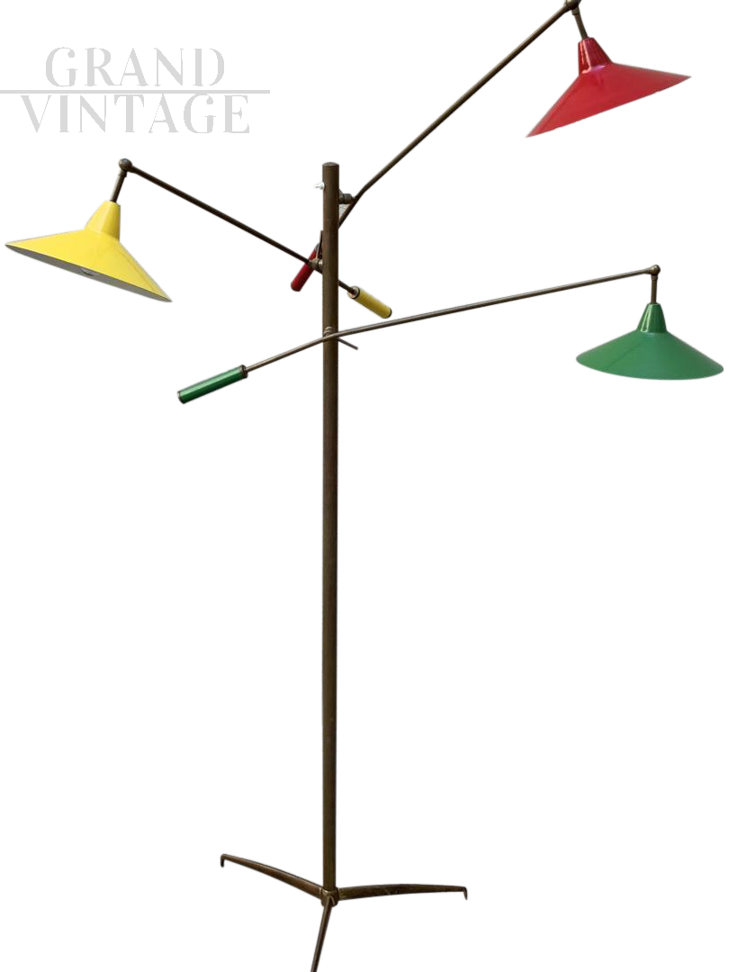 Italian 3-Arm Floor Lamp in the Style of Arredoluce, 1950s