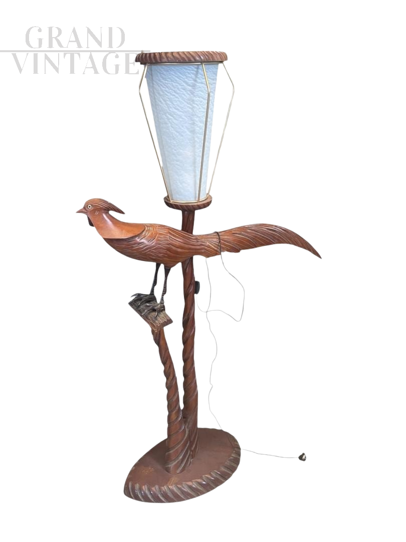 Floor lamp by Aldo Tura in carved wood