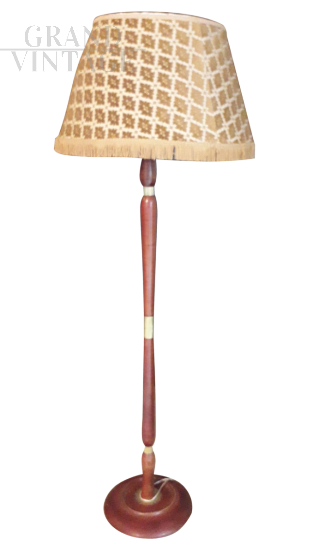 Vintage wooden floor lamp with lampshade