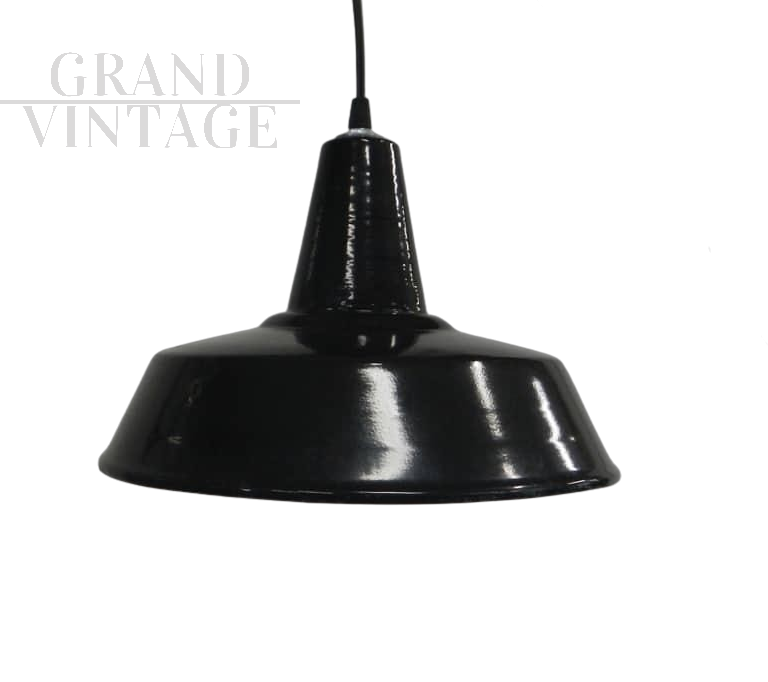 Industrial funnel lamp in black metal D30 - 1950
