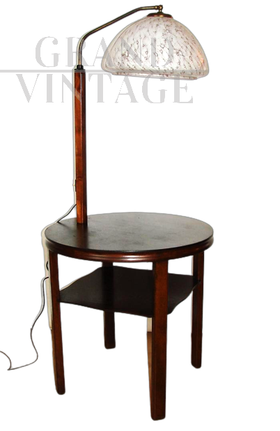 Vintage floor lamp with wooden reading table, 1950s     