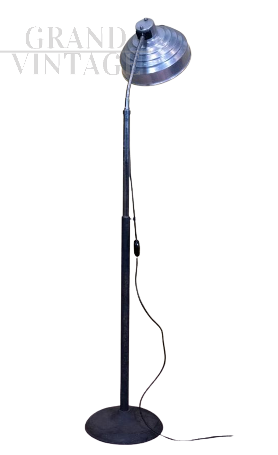 Industrial floor lamp in satin aluminum