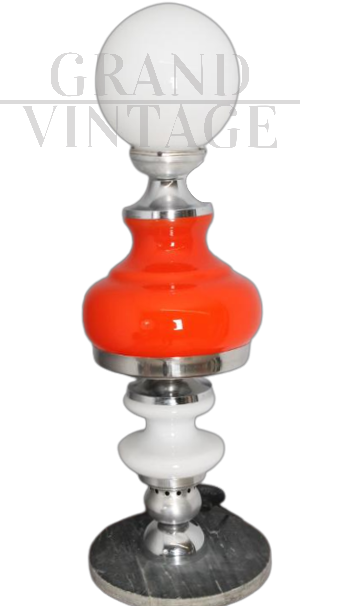 Nason style lamp in white and red Murano glass, 1960s