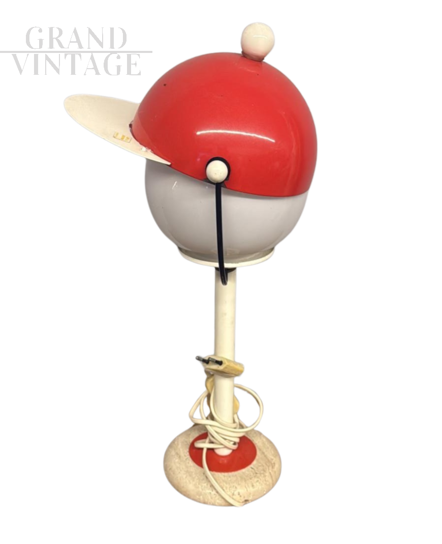 Vintage Travertine table lamp with Red Baseball Cap, 1970s