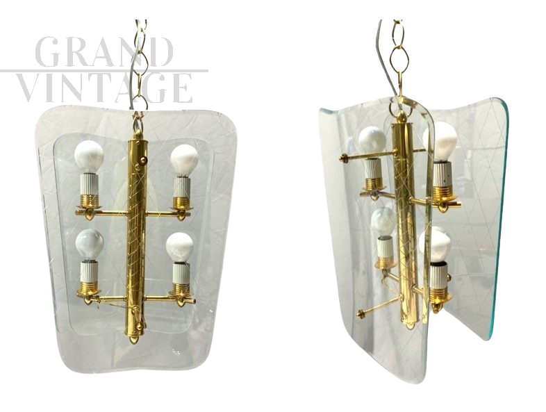 Pair of chandeliers attributed to Fontana Arte in Murano glass, 1960s