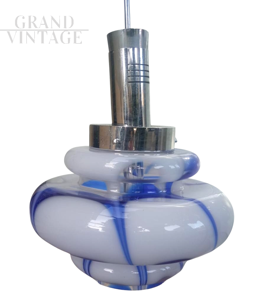 Vintage chandelier in blue striated Murano glass