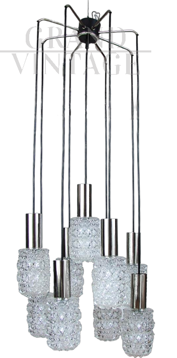 421 chandelier by Bauhamp Leuchten Neheim in molded glass                          
                            