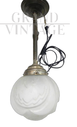 1920s pendant light in bud decorated glass