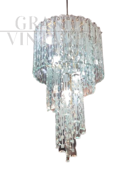 70s chandelier with spiral pendants in shaped glass