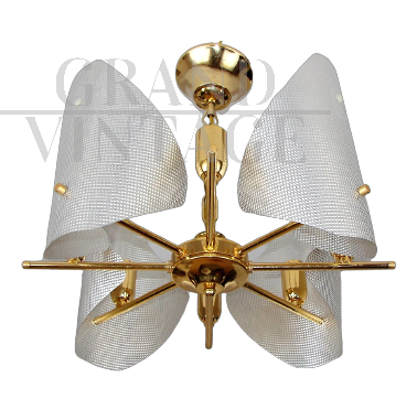 70s chandelier in aluminum and brass-plated steel
                            