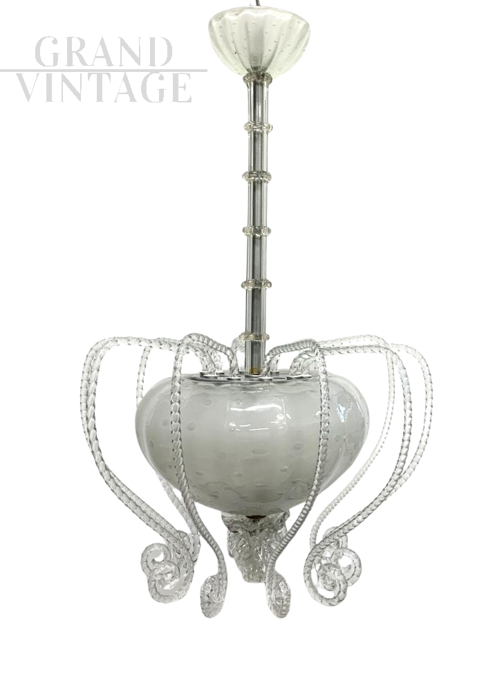 Chandelier attr. Barovier in white Murano glass, 1960s     
