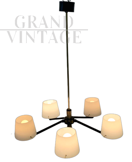 Chandelier attributed to Stilnovo from the 1950s in brass and glass