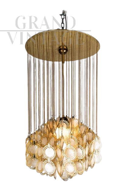 Chandelier with mother-of-pearl and brass discs