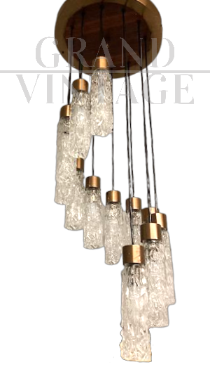 Design chandelier with 12 Murano glass tubes, Italy 1970s