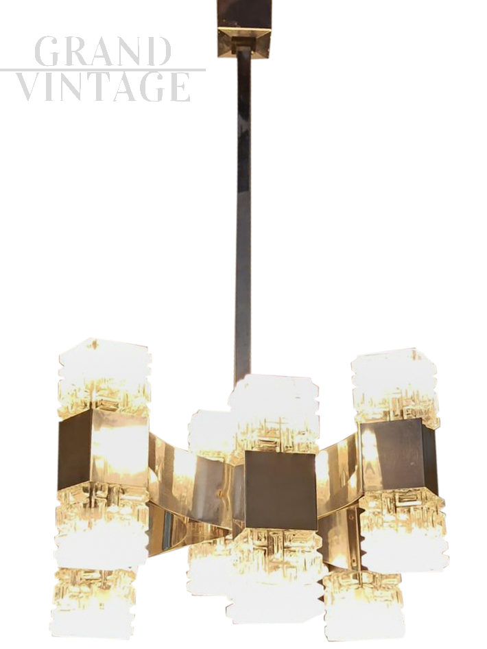 Chandelier by Gaetano Sciolari in glass and chrome