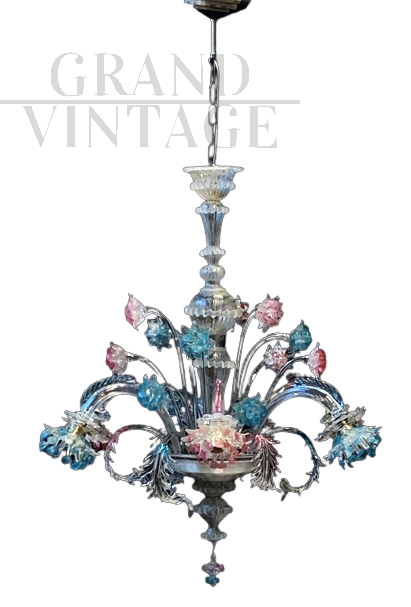 Galliano Ferro chandelier in colored Murano glass, 1950                       
                            
