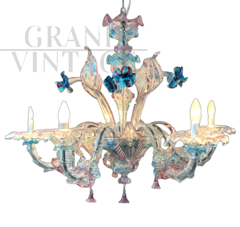 Rezzonico chandelier in colored Murano glass, Cesare Toso company, 1970s