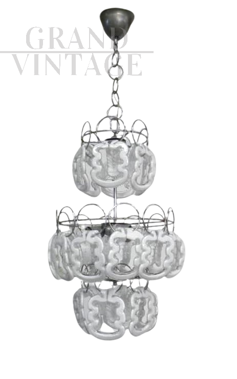 Mangiarotti chandelier for Vistosi in white Murano glass, 1960s